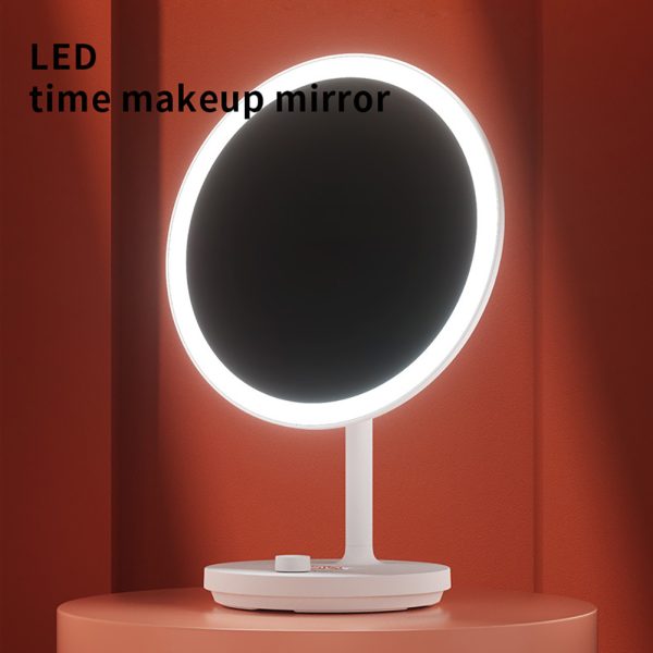Vanity Mirror With Lights, 1X/10X Magnifying Vanity Mirror, Smart Touch Control 3 Colors Dimmable Mirror 10inch Round Mirror With Stable Time Display Base, For Home Vanity White (with magnifying glass)