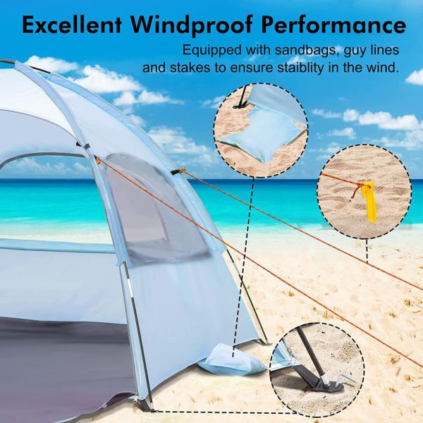 Beach Tent, 210T Sun Protection Beach Shade Tent, 8.0mm Fiberglass Frame Sun Shelter Canopy, Easy Setup Cabana Beach Tent With Carrying Bag green 260*165*150CM