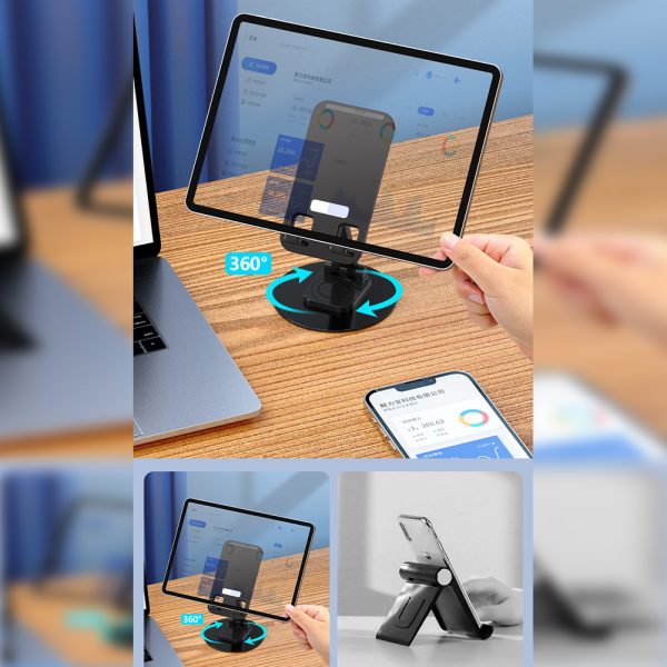 Folding Cell Phone Stand Desk 360°Rotated Phone Holder Aluminum Alloy Phone Stand Anti-Slip Base For Phones Tablet [Metal ] Rotating Stand-White