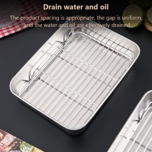Stainless Steel Baking Sheet, Baking Tray With Rack, 1.96 Inch Deep Edge, Rolling Edge Design, Smooth Cookie Sheet & Oven Pan For Biscuits, Vegetables, Bacon Single disk + rack 26x20x5.0CM