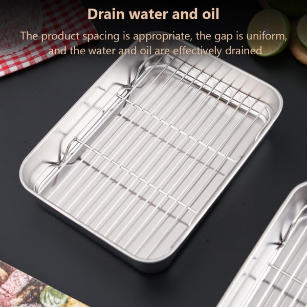 Stainless Steel Baking Sheet, Baking Tray With Rack, 1.96 Inch Deep Edge, Rolling Edge Design, Smooth Cookie Sheet & Oven Pan For Biscuits, Vegetables, Bacon Single disk + rack 26x20x5.0CM