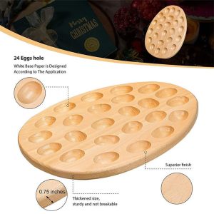 Deviled Egg Platter, 24 Holes Reversible Wood Deviled Egg Platter, Countertop Refrigerator Egg Container, Wood Egg Containers Countertop For Kitchen Wood color